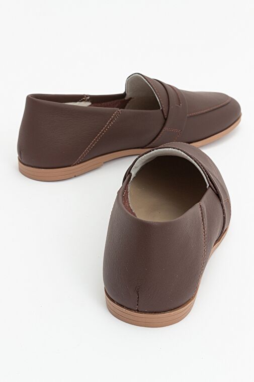F05 Kahve Cilt Hakiki Deri Kadın Loafer Ayakkabı - Görsel 7