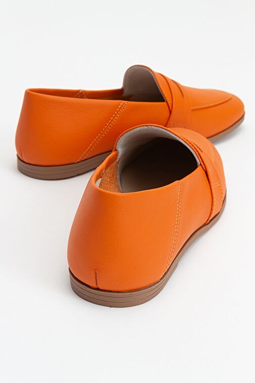 F05 Turuncu Cilt Hakiki Deri Kadın Loafer Ayakkabı - Görsel 7