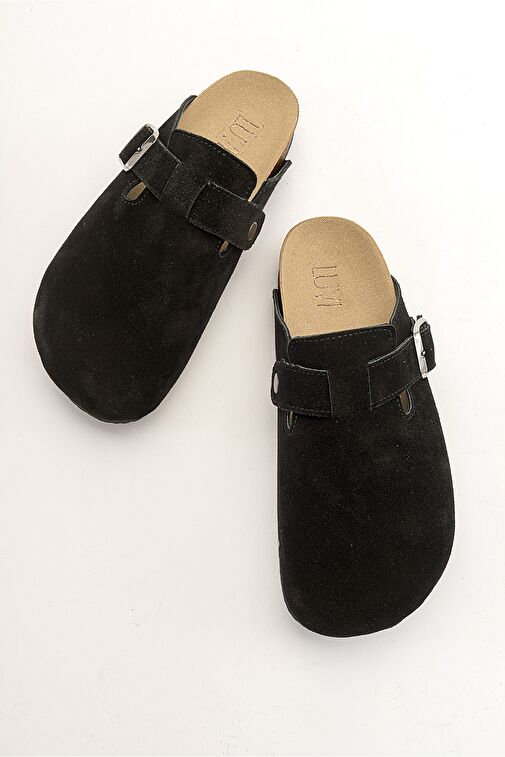 GONS Siyah Süet Deri Kadın Terlik - Görsel 3