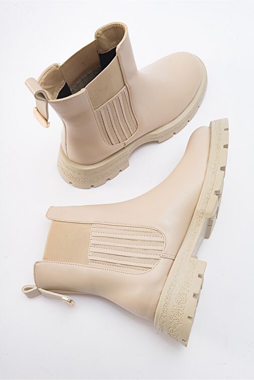 DENIS Bej Cilt Lastikli Kadın Chelsea Bot - Görsel 7