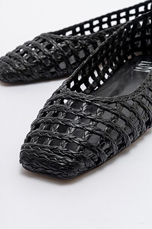 ARCOLA Siyah Örme Desenli Kadın Babet Ayakkabı - Görsel 4