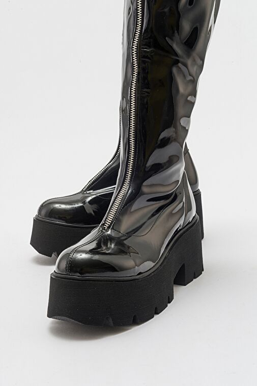AMARONTE Siyah Rugan Kalın Taban Kadın Çizme - Görsel 4