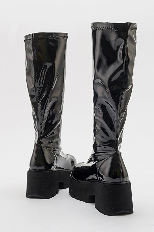AMARONTE Siyah Rugan Kalın Taban Kadın Çizme - Görsel 5