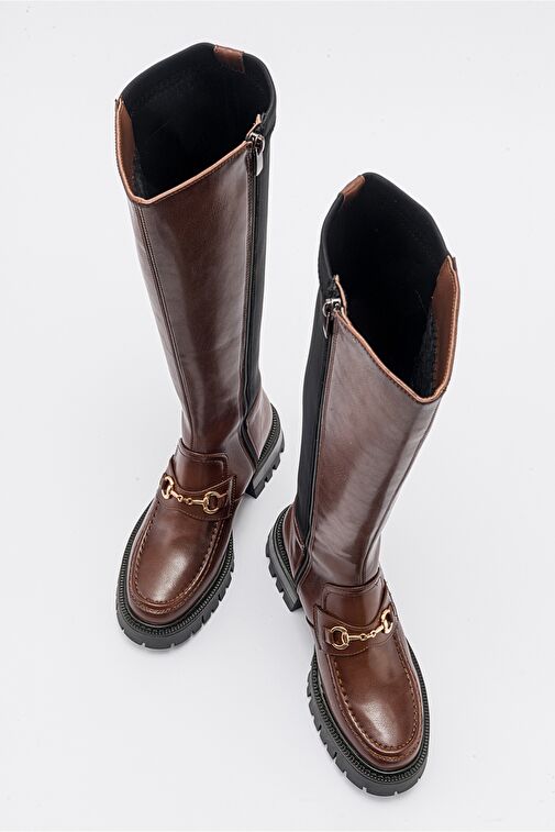 CHAPEL Taba Cilt Tokalı Streç Detaylı Kadın Çizme - Görsel 4