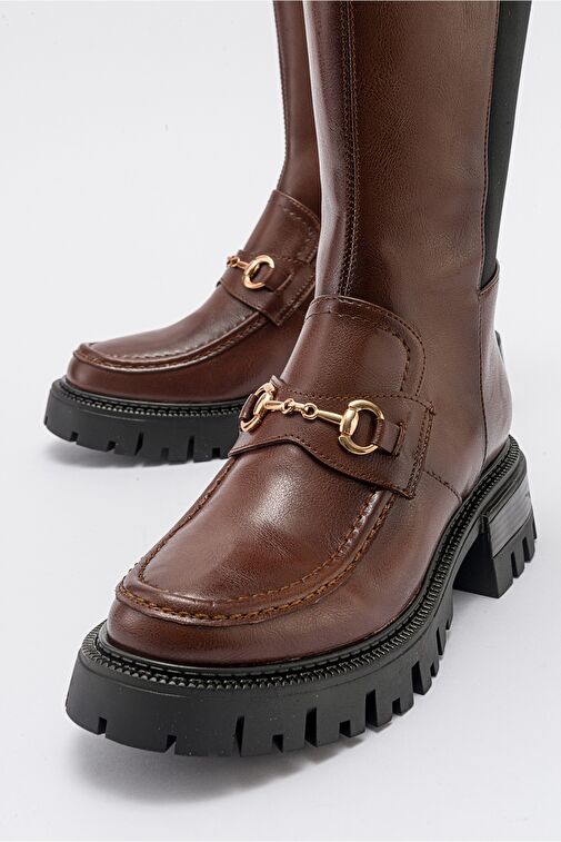 CHAPEL Taba Cilt Tokalı Streç Detaylı Kadın Çizme - Görsel 5