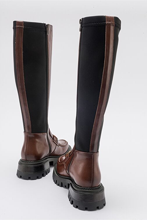 CHAPEL Taba Cilt Tokalı Streç Detaylı Kadın Çizme - Görsel 6