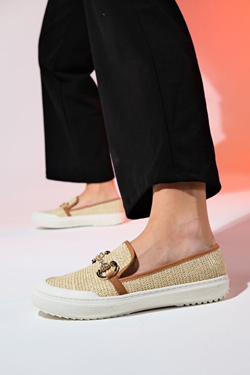 Luvi Shoes Bej Kadın Hasır Loafer 1-373K2008 - Görsel 5