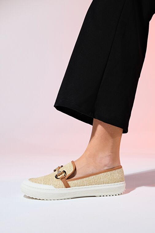 Luvi Shoes Bej Kadın Hasır Loafer 1-373K2008 - Görsel 6