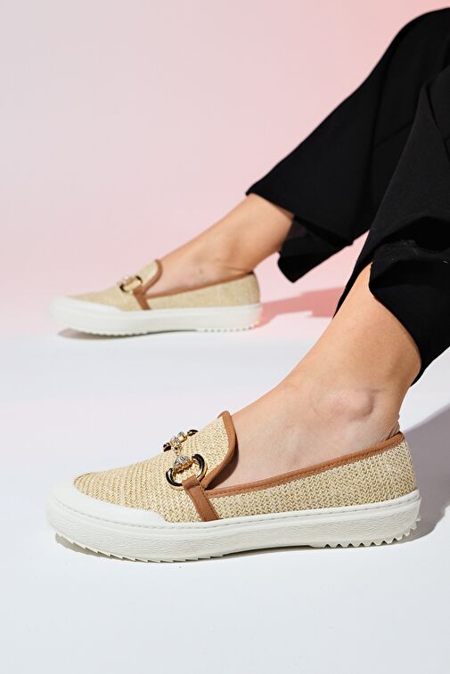 Luvi Shoes Bej Kadın Hasır Loafer 1-373K2008 - Görsel 7