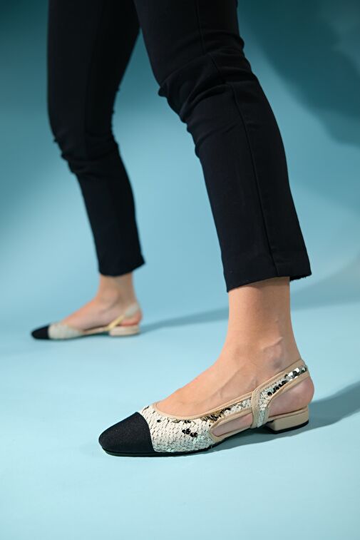 LUJO Altın Payetli Kadın Arkası Açık Düz Babet Ayakkabı - Görsel 2