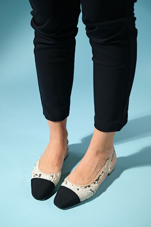 LUJO Altın Payetli Kadın Arkası Açık Düz Babet Ayakkabı - Görsel 4