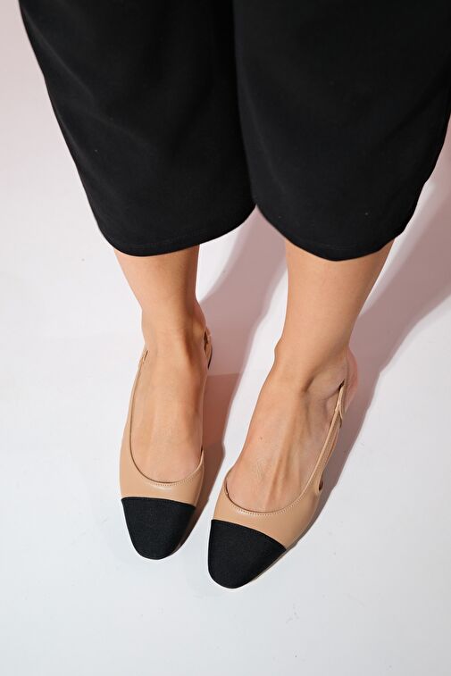 LUJO Bej Cilt Kadın Arkası Açık Düz Babet Ayakkabı - Görsel 3