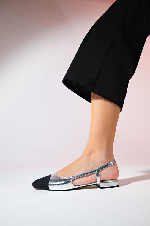 LUJO Gümüş Kadın Arkası Açık Düz Babet Ayakkabı - Görsel 4