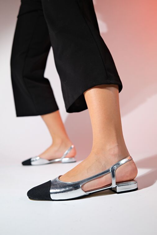 LUJO Gümüş Kadın Arkası Açık Düz Babet Ayakkabı - Görsel 7