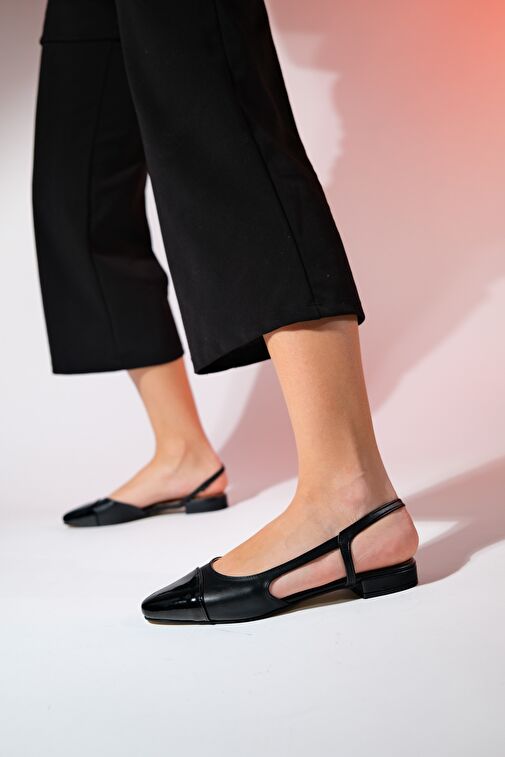 LUJO Siyah Cilt Kadın Arkası Açık Düz Babet Ayakkabı - Görsel 4