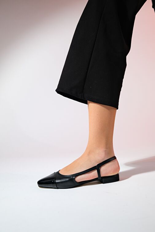 LUJO Siyah Cilt Kadın Arkası Açık Düz Babet Ayakkabı - Görsel 5