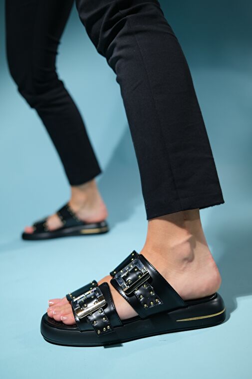 ZLEY Siyah Şeffaf Tokalı Kadın Terlik - Görsel 4