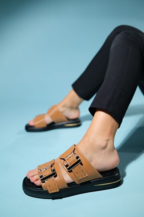 ZLEY Taba Şeffaf Tokalı Kadın Terlik - Görsel 3