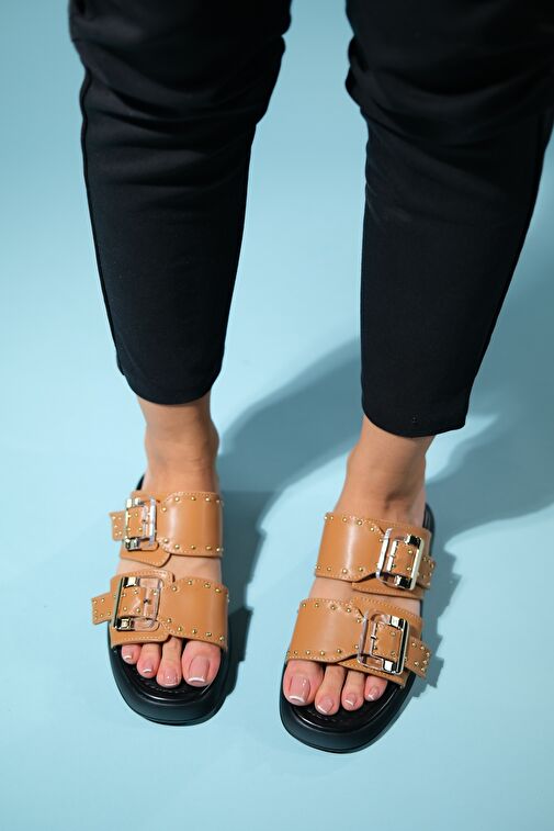 ZLEY Taba Şeffaf Tokalı Kadın Terlik - Görsel 2