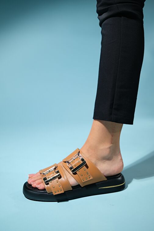 ZLEY Taba Şeffaf Tokalı Kadın Terlik - Görsel 4