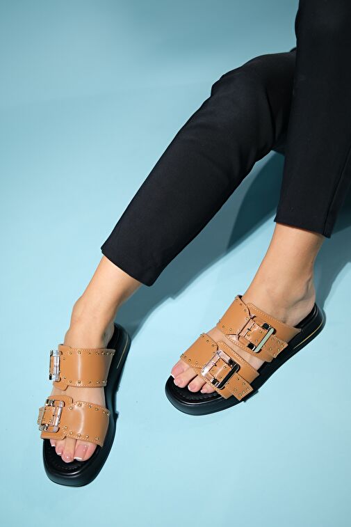 ZLEY Taba Şeffaf Tokalı Kadın Terlik - Görsel 6