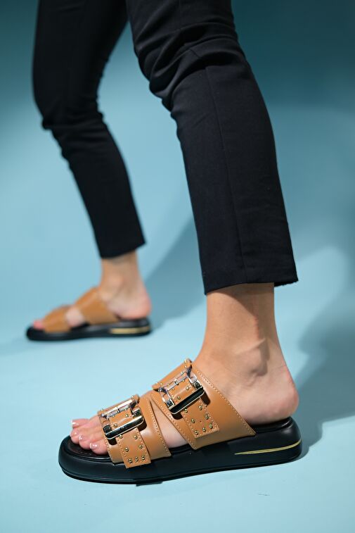 ZLEY Taba Şeffaf Tokalı Kadın Terlik - Görsel 7