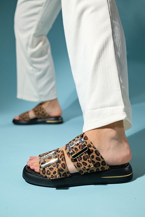 ZLEY Siyah Sarı Desenli Şeffaf Tokalı Kadın Terlik - Görsel 3