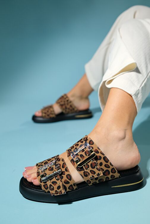 ZLEY Siyah Sarı Desenli Şeffaf Tokalı Kadın Terlik - Görsel 6