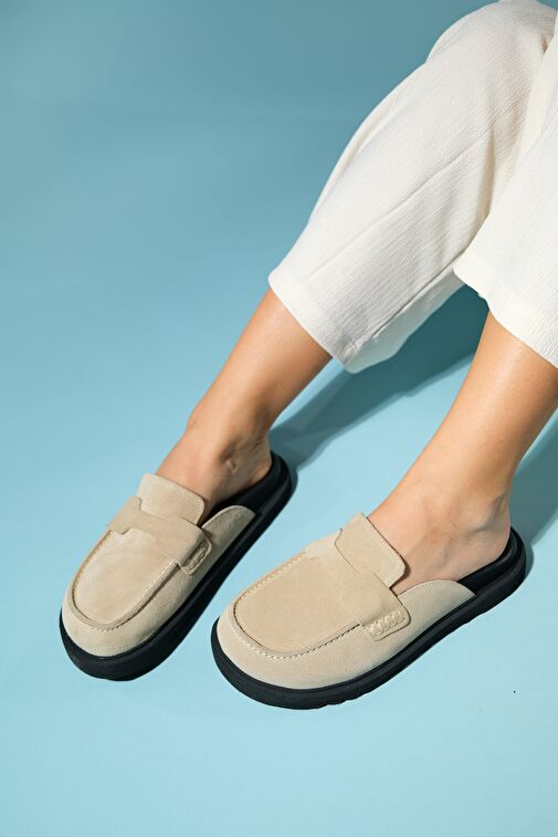 LAVEN Bej Süet Hakiki Deri Kadın Terlik - Görsel 2