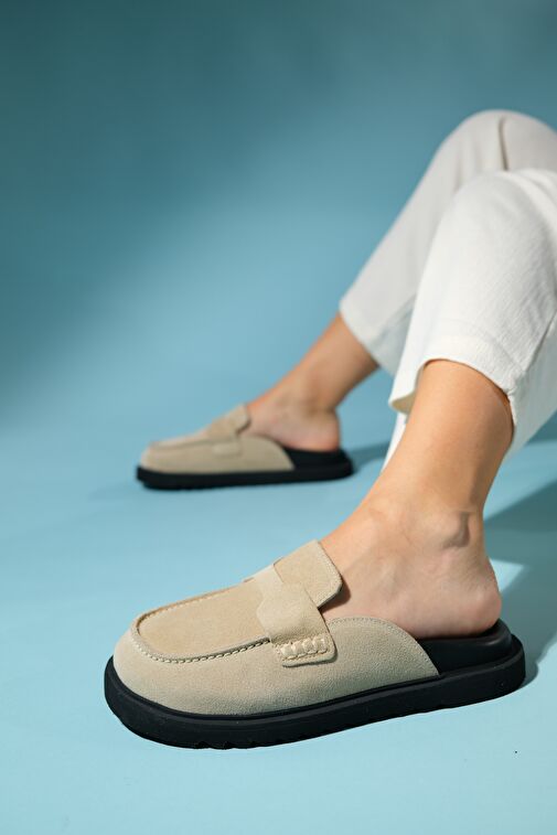 LAVEN Bej Süet Hakiki Deri Kadın Terlik - Görsel 3