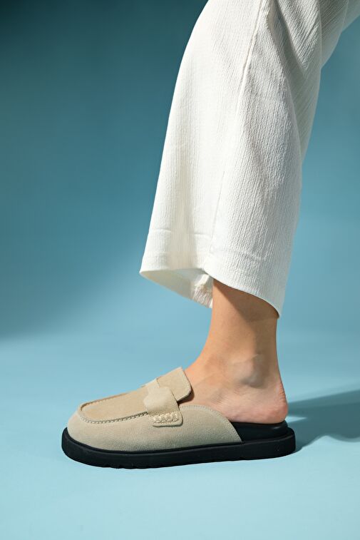 LAVEN Bej Süet Hakiki Deri Kadın Terlik - Görsel 5