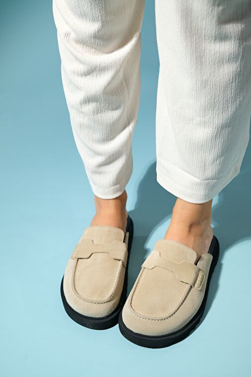 LAVEN Bej Süet Hakiki Deri Kadın Terlik - Görsel 6