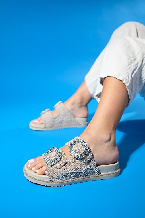 Luvi Shoes Bej Kadın Hasır Platform Topuklu Terlik 74-110 - Görsel 2