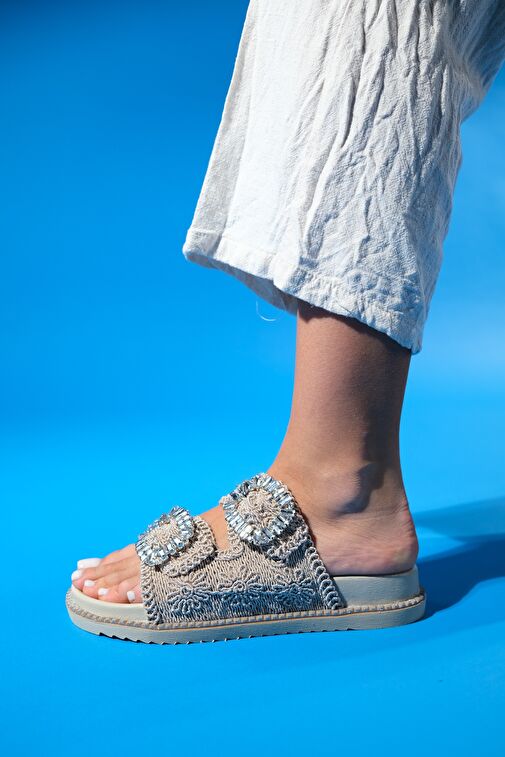 Luvi Shoes Bej Kadın Hasır Platform Topuklu Terlik 74-110 - Görsel 6