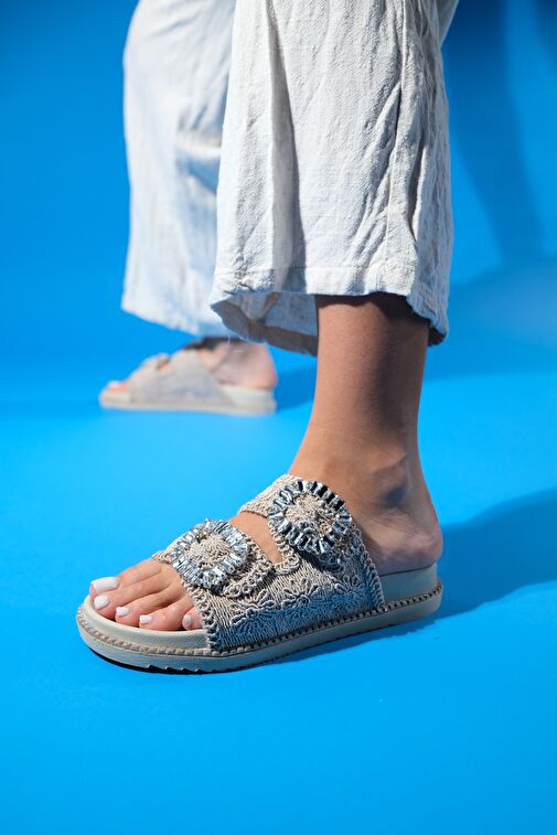 Luvi Shoes Bej Kadın Hasır Platform Topuklu Terlik 74-110 - Görsel 7