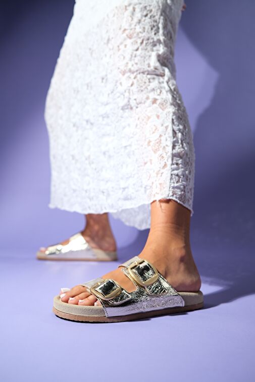 Luvi Shoes Altın Kadın Deri Terlik 85-750 - Görsel 6