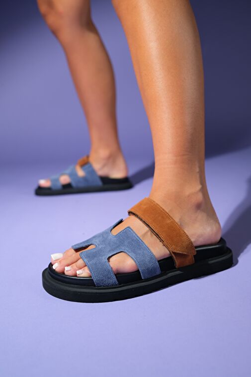 Luvi Shoes Luvi Shoes Lacivert Taba MORTE Laci-Taba Süet Hakiki Deri Kadın Terlik Sandalet & Terlik | Boyner Lacivert Taba - 2. görsel