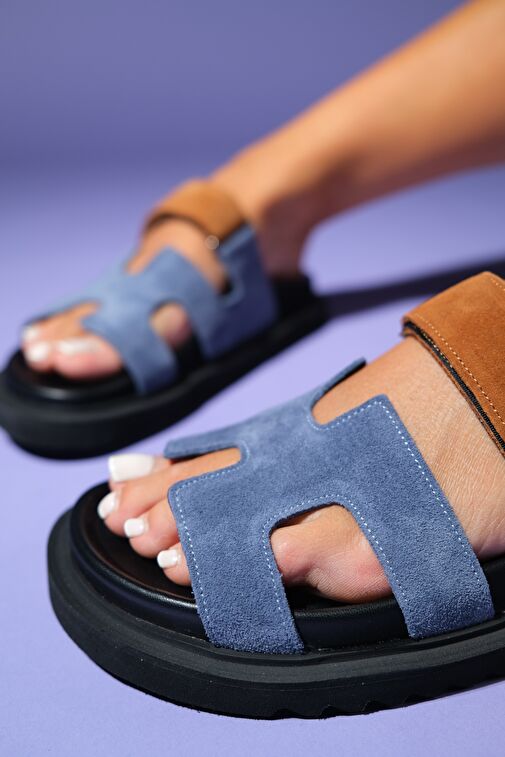 Luvi Shoes Luvi Shoes Lacivert Taba MORTE Laci-Taba Süet Hakiki Deri Kadın Terlik Sandalet & Terlik | Boyner Lacivert Taba - 4. görsel