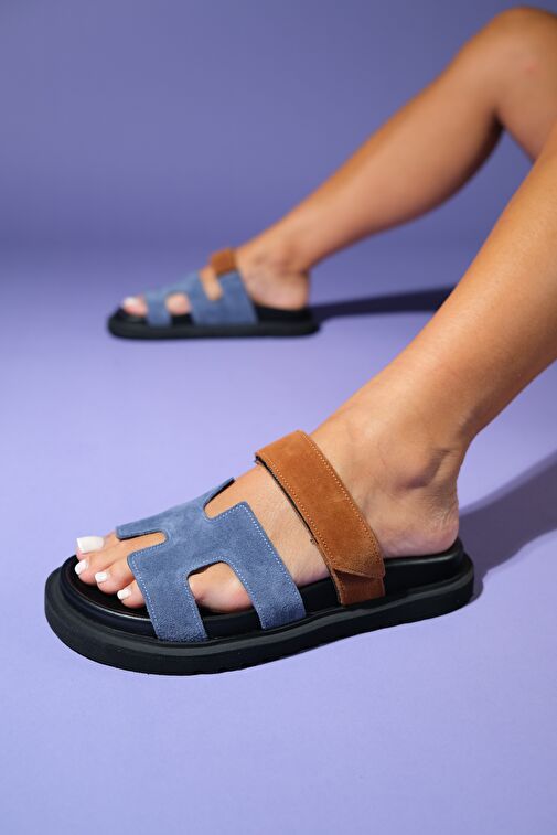 Luvi Shoes Luvi Shoes Lacivert Taba MORTE Laci-Taba Süet Hakiki Deri Kadın Terlik Sandalet & Terlik | Boyner Lacivert Taba - 5. görsel