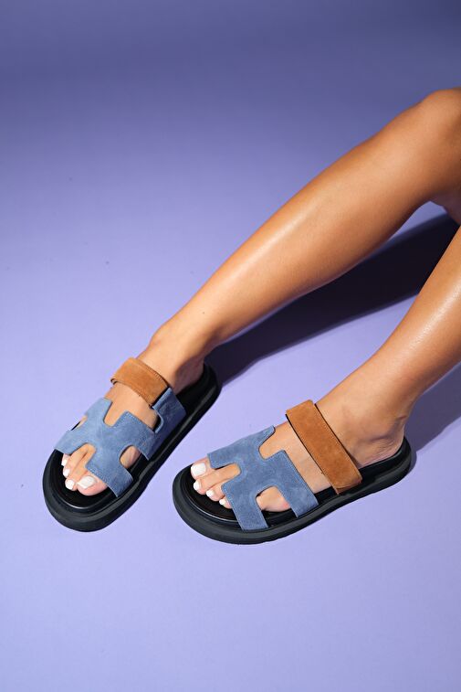 Luvi Shoes Luvi Shoes Lacivert Taba MORTE Laci-Taba Süet Hakiki Deri Kadın Terlik Sandalet & Terlik | Boyner Lacivert Taba - 7. görsel