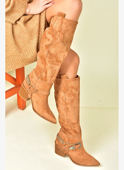 Taba Süet Alçak Topuklu Kovboy Model Çizme N882880702 - Görsel 6