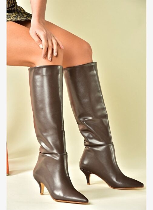 Kahverengi Alçak Topuklu Kadın Çizme J749205309 - Görsel 2