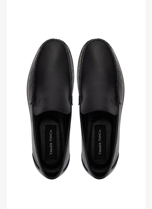 Tamer Tanca Erkek Hakiki Deri Siyah Analin Loafer Ayakkabı - Görsel 6
