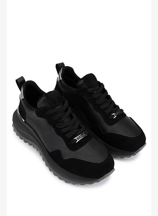 Tamer Tanca Kadın Suni Deri Siyah Süet/Antrasit Sneakers & Spor Ayakkabı - Görsel 4