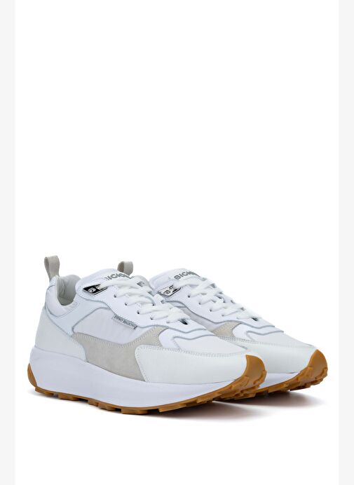 Dino Bigioni Erkek Tekstil/Hakiki Deri Beyaz Sneakers & Spor Ayakkabı - Görsel 6