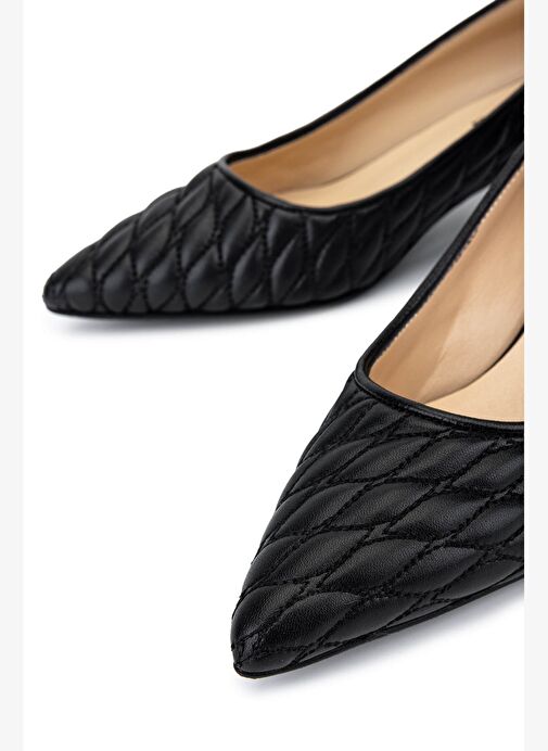 Tamer Tanca Kadın Hakiki Deri Siyah Deri Topuklu Ayakkabı - Görsel 5