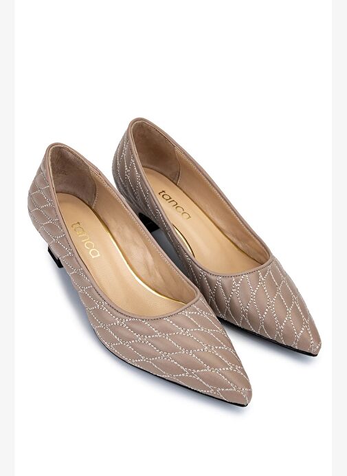 Tamer Tanca Kadın Hakiki Deri Bej Topuklu Ayakkabı - Görsel 3