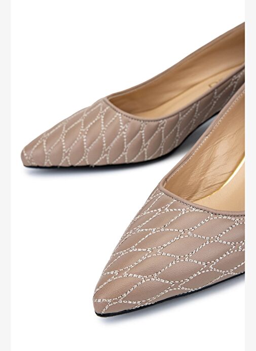 Tamer Tanca Kadın Hakiki Deri Bej Topuklu Ayakkabı - Görsel 5