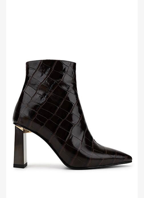 Tamer Tanca Kadın Hakiki Deri Kahverengi Kroko Topuklu Bot - Görsel 2