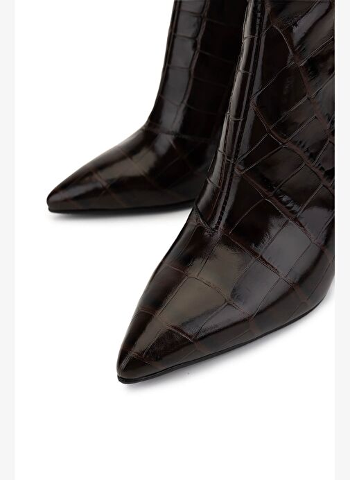 Tamer Tanca Kadın Hakiki Deri Kahverengi Kroko Topuklu Bot - Görsel 4